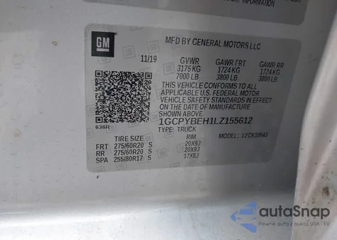 2020 Chevrolet Silverado 1500 4Wd Short Bed Custom from USA, damaged, VIN 1GCPYBEH1LZ155612